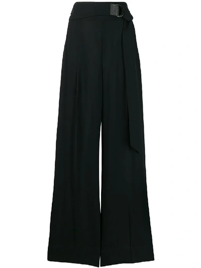 Brunello Cucinelli Monili-tabbed Wide-leg Silk Evening Trousers In Black