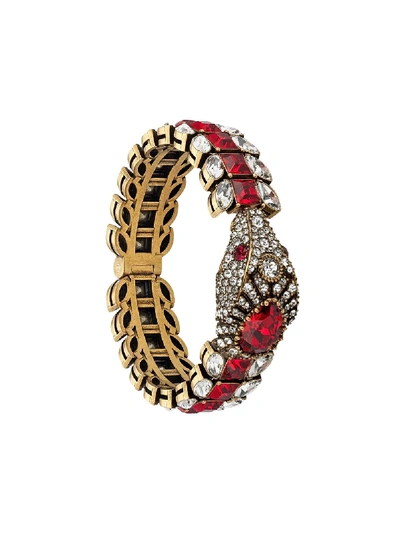 Gucci Crystal Embellished Snake Bracelet In Red