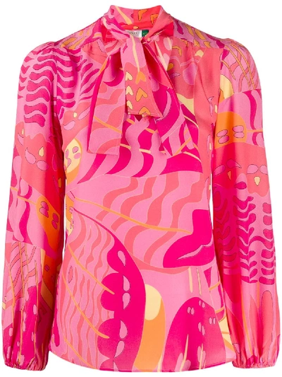 Rixo London Abstract-print Silk Blouse In Pink