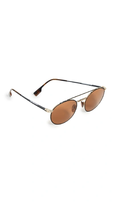 Burberry Round Sunglasses In Gold/brown