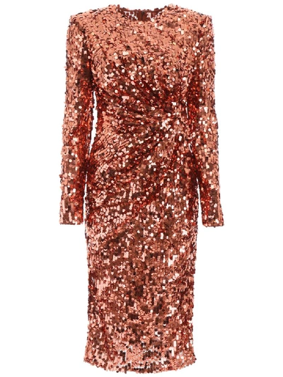 Dolce & Gabbana Sequined Stretch Tulle Midi Dress In Red,brown