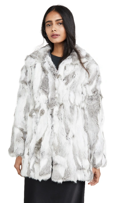 Adrienne Landau Rabbit Coat In Natural Grey