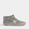 GOLDEN GOOSE Mid Star Sneakers in Silver Glitters and White Star