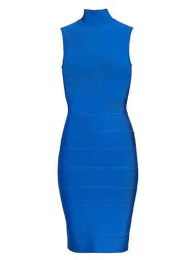 Herve Leger Icon Mockneck Dress In Bright Cobalt