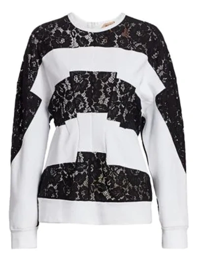 N°21 No.21 Transitional Stripe Lace Insert Sweatshirt In White