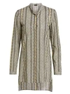 AKRIS TWEED-PRINT LONG-SLEEVE WOOL BLOUSE