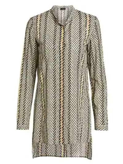 Akris Tweed-print Long-sleeve Wool Blouse In Multi