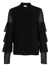 AKRIS PUNTO Tiered Lace-Sleeve Blouse