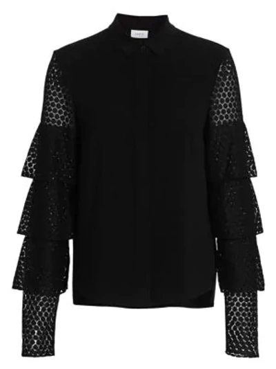 Akris Punto Laser-cut Lace-sleeve Button-front Shirt In Black