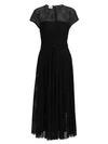 AKRIS PUNTO Dot Lace Belted Cap-Sleeve Silk-Trim A-Line Dress