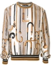 Dolce & Gabbana Silk Sweatshirt With Walking-stick Print In Brown