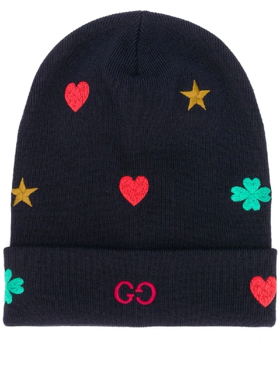 Gucci Embroidered Beanie In Blue