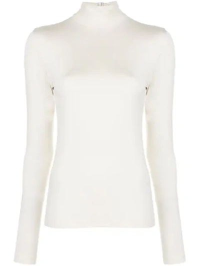 Akris Punto Women's Turtleneck Back Zip Top In Cream