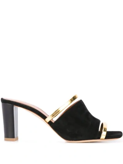 Malone Souliers Demi 70 Metallic-trimmed Leather Mules In Black