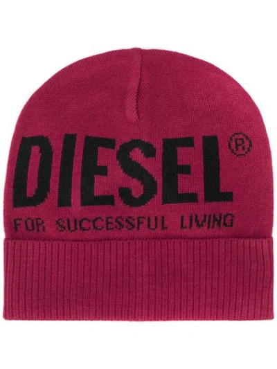 Diesel Logo Beanie In Red