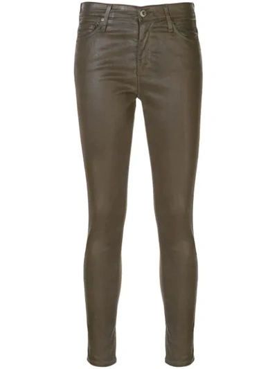 Ag The Farrah Vinte Leatherrette Skinny Ankle Jeans In Brown