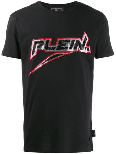 Philipp Plein T-shirt Mit Pailletten-logo In Black