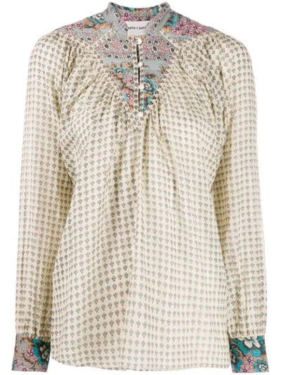 Antik Batik Mixed-print Tunic Blouse In Neutrals