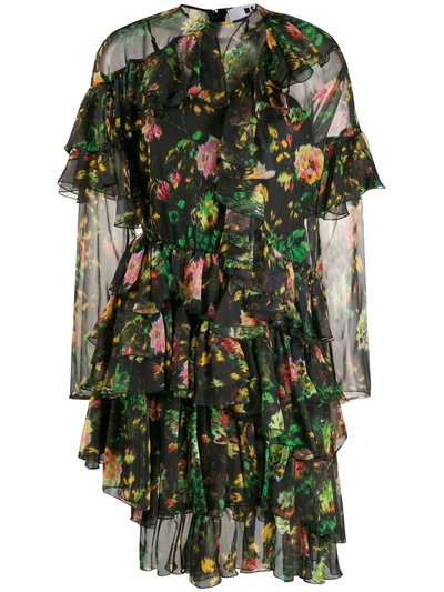 Msgm Floral Print Ruffled Dress In Black