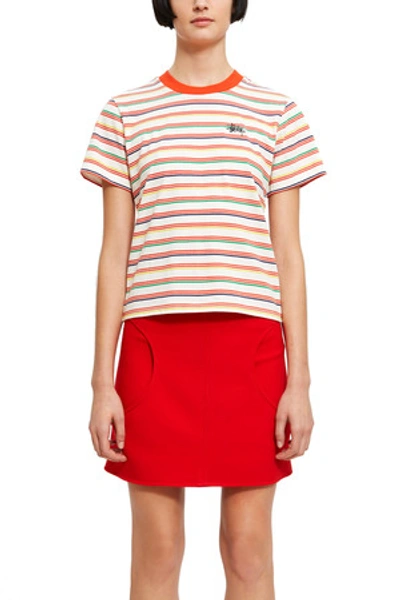 Stussy Opening Ceremony Cruz Stripe Short Sleeve Cropped Tee In Off White