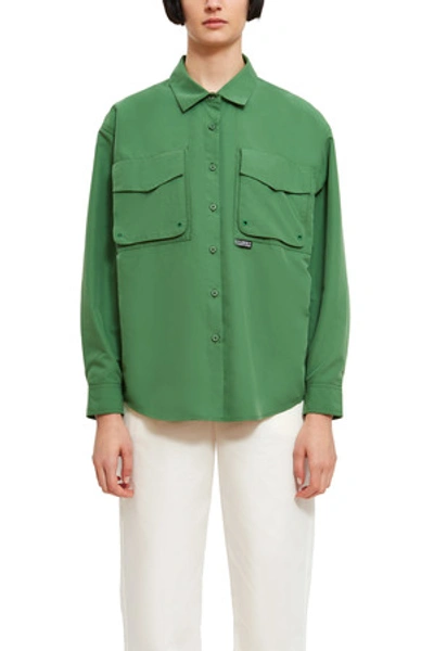Stussy Opening Ceremony Range Long Sleeve Outdoor Shirt In Green