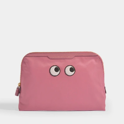 Anya Hindmarch Lotions And Potions Eyes Pouch In Light Clay Nylon And Leather In Pink