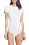 Yummie Short Sleeve Shaping Thong Back Bodysuit In White