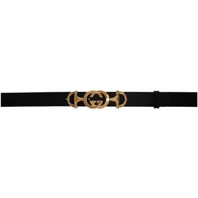 Gucci Leather Belt With Interlocking G Horsebit In Black