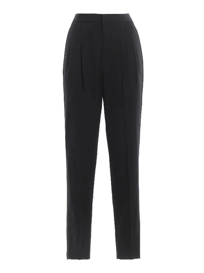 Saint Laurent Womens Noir Slim-leg High-rise Wool Trousers 10 In Black