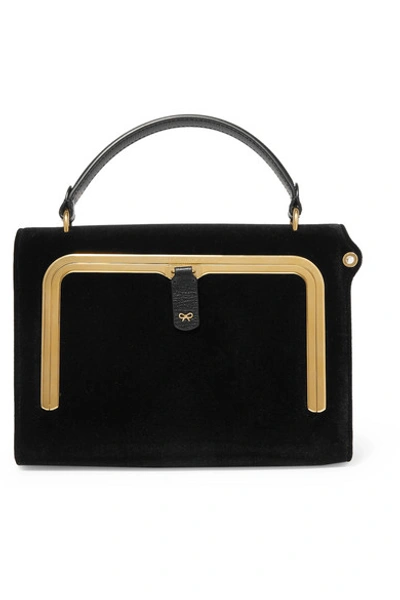 Anya Hindmarch Postbox Small Velvet And Textured-leather Tote In Black