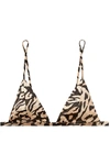 FLEUR DU MAL LUX TIGER-PRINT STRETCH-SILK SATIN SOFT-CUP TRIANGLE BRA