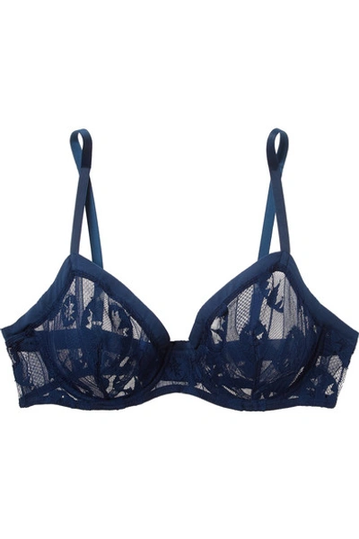 Eres Stephane Satin-trimmed Stretch-lace Underwired Bra In Blue