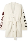 KENZO BELTED RIBBED INTARSIA WOOL-BLEND CARDIGAN