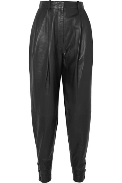 Altuzarra Atomica Pleated Leather Tapered Trousers In Black