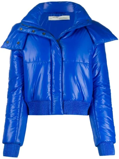 Off-white High-necked Metallic Shell Puffer Jacket In Blue