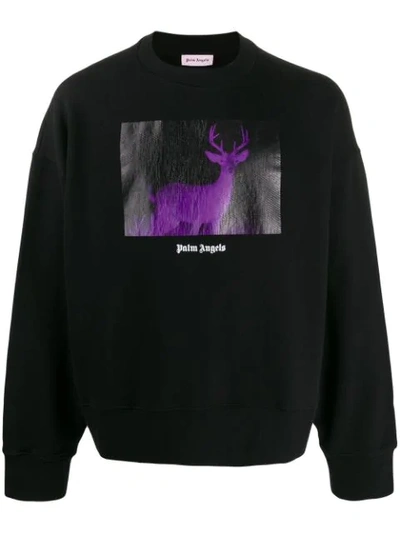 Palm Angels Printed Cotton Sweatshirt In Black