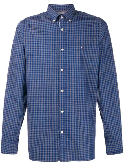 Tommy Hilfiger Logo Embroidered Check Shirt In Blue