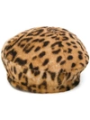 YVES SALOMON LEOPARD PRINT HAT