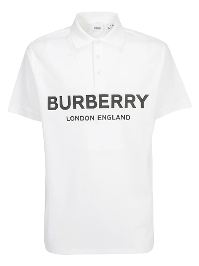 Burberry Men's Luckland Logo-typographic Polo Shirt In White