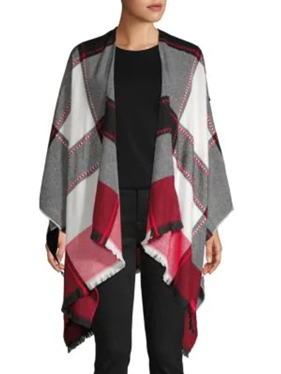 Calvin Klein Colorblock Plaid Shawl In Grey Red