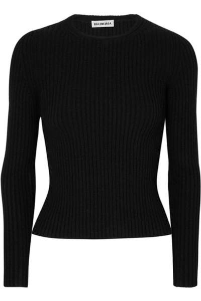 Balenciaga Ribbed Knitted Jumper In Black