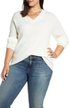 Vince Camuto Ribbed V-neck Sweater In Antique White