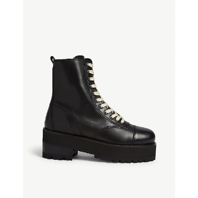 The Kooples Leather Platform Lace-up Boots In Bla01