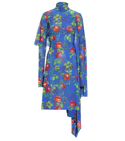 Vetements Open-back Draped Floral-print Stretch-crepe Dress In Blue