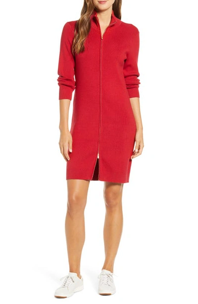 Tommy Bahama Pickford Rib Full Zip Sweater Dress In Jester Red