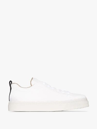 CHLOÉ WHITE LAUREN LOW TOP LEATHER SNEAKERS,CHC19S1084214185492