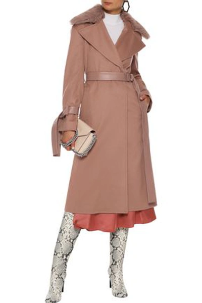 Adeam Shearling And Leather-trimmed Wool-blend Felt Coat In Light Brown