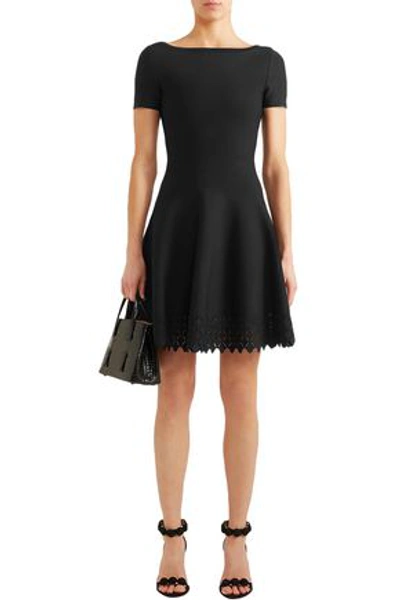 Alaïa Laser-cut Knitted Mini Dress In Black