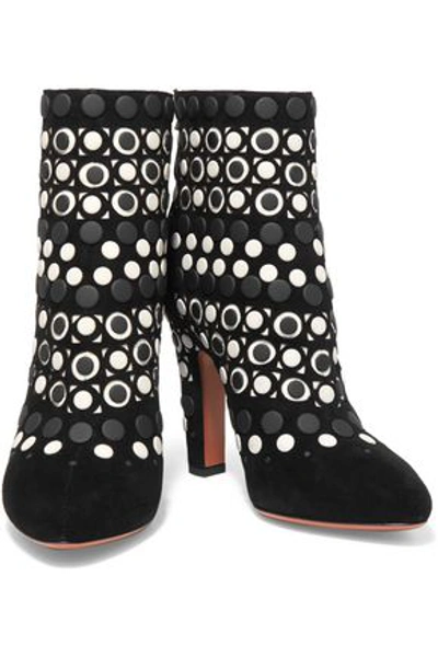 Alaïa Woman Studded Laser-cut Suede Ankle Boots Black