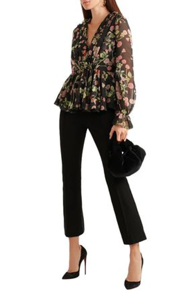 Giambattista Valli Wrap-effect Floral-print Silk-georgette Blouse In Black